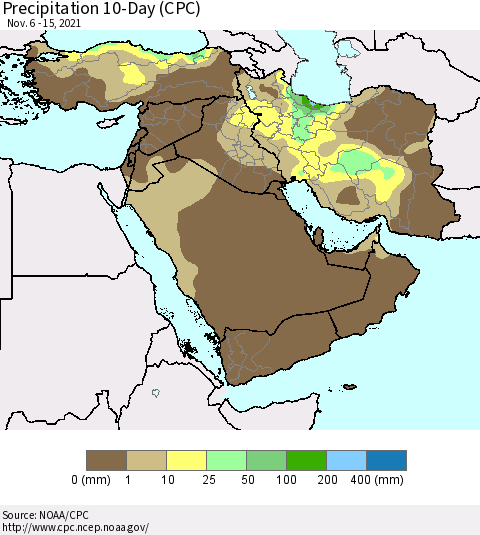 Middle East and Turkey Precipitation 10-Day (CPC) Thematic Map For 11/6/2021 - 11/15/2021