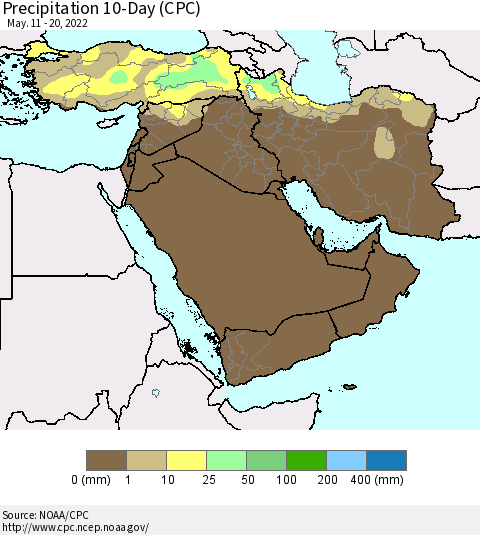 Middle East and Turkey Precipitation 10-Day (CPC) Thematic Map For 5/11/2022 - 5/20/2022