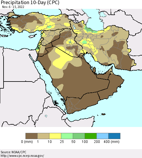 Middle East and Turkey Precipitation 10-Day (CPC) Thematic Map For 11/6/2022 - 11/15/2022