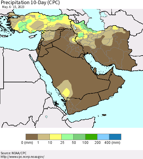 Middle East and Turkey Precipitation 10-Day (CPC) Thematic Map For 5/6/2023 - 5/15/2023