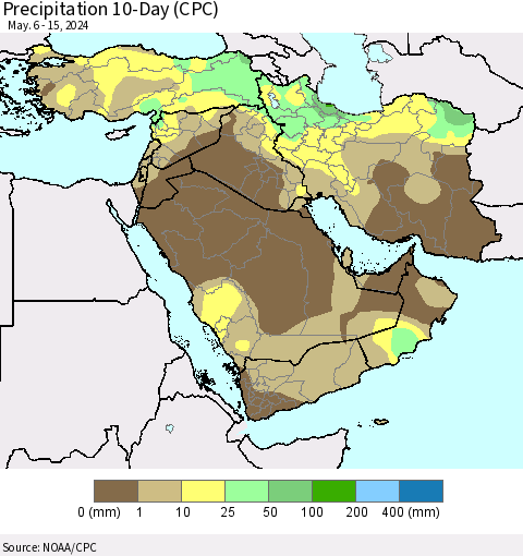 Middle East and Turkey Precipitation 10-Day (CPC) Thematic Map For 5/6/2024 - 5/15/2024