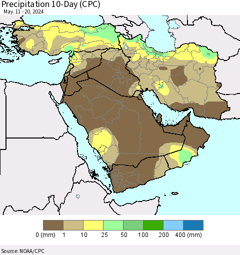 Middle East and Turkey Precipitation 10-Day (CPC) Thematic Map For 5/11/2024 - 5/20/2024