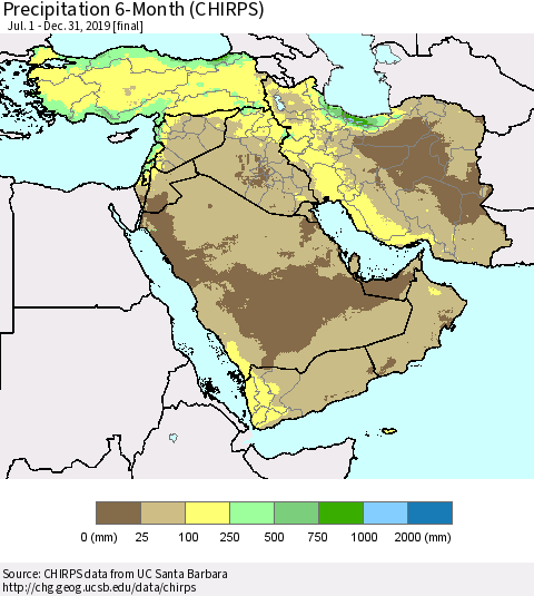 Middle East and Turkey Precipitation 6-Month (CHIRPS) Thematic Map For 7/1/2019 - 12/31/2019
