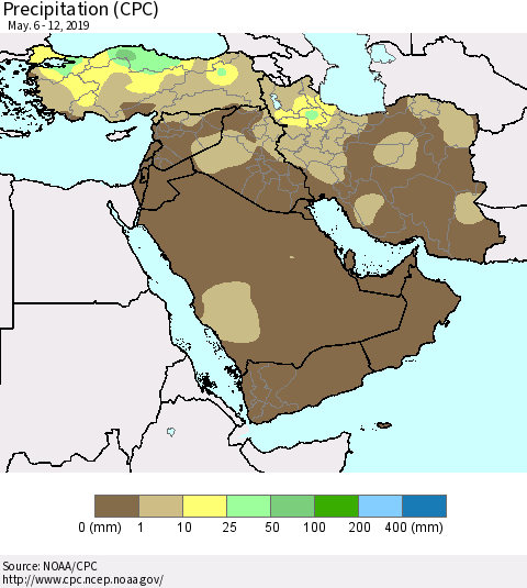 Middle East and Turkey Precipitation (CPC) Thematic Map For 5/6/2019 - 5/12/2019