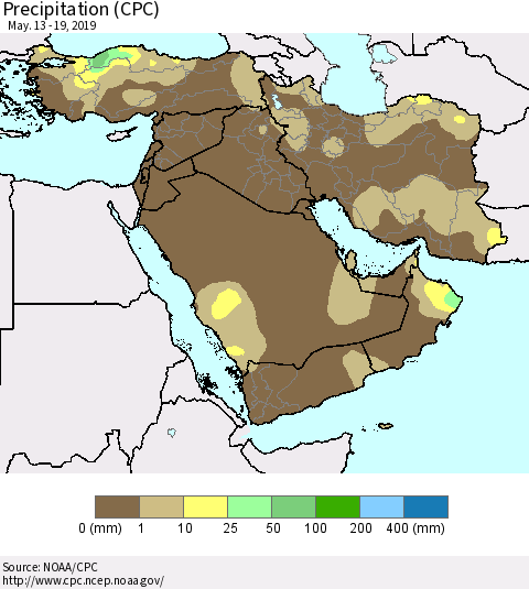 Middle East and Turkey Precipitation (CPC) Thematic Map For 5/13/2019 - 5/19/2019
