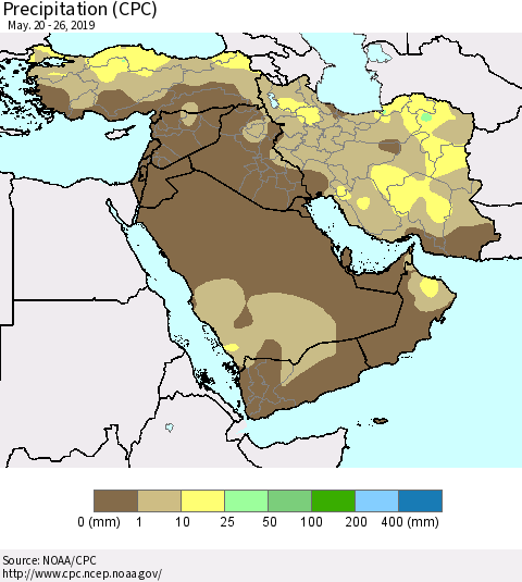 Middle East and Turkey Precipitation (CPC) Thematic Map For 5/20/2019 - 5/26/2019