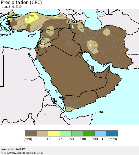 Middle East and Turkey Precipitation (CPC) Thematic Map For 6/3/2019 - 6/9/2019