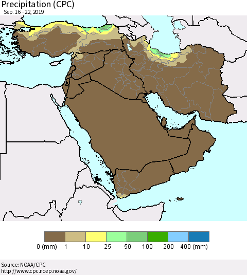 Middle East and Turkey Precipitation (CPC) Thematic Map For 9/16/2019 - 9/22/2019