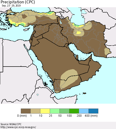Middle East and Turkey Precipitation (CPC) Thematic Map For 9/23/2019 - 9/29/2019