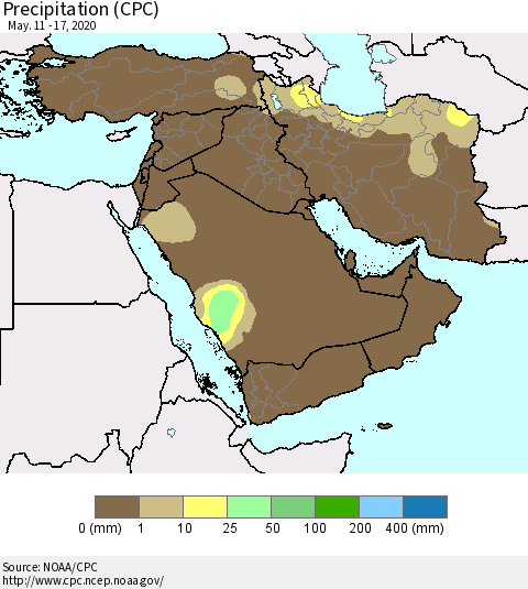 Middle East and Turkey Precipitation (CPC) Thematic Map For 5/11/2020 - 5/17/2020