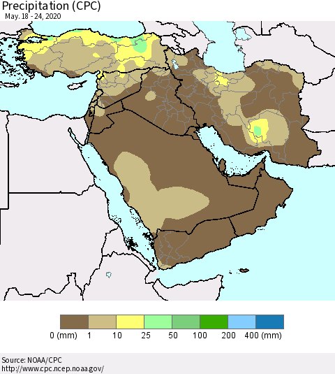 Middle East and Turkey Precipitation (CPC) Thematic Map For 5/18/2020 - 5/24/2020