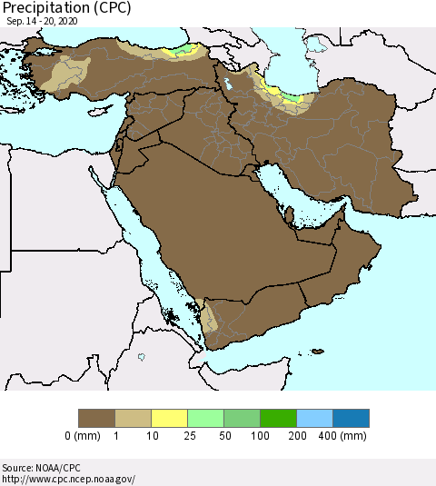 Middle East and Turkey Precipitation (CPC) Thematic Map For 9/14/2020 - 9/20/2020