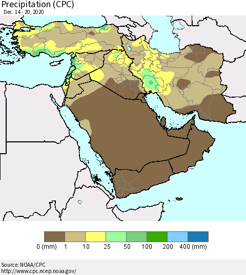 Middle East and Turkey Precipitation (CPC) Thematic Map For 12/14/2020 - 12/20/2020