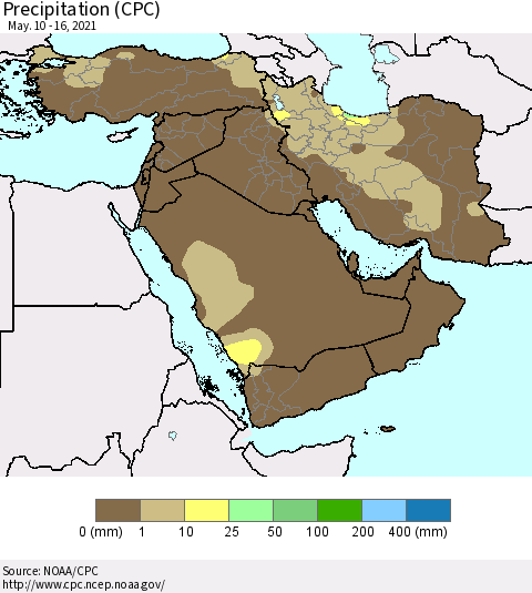 Middle East and Turkey Precipitation (CPC) Thematic Map For 5/10/2021 - 5/16/2021