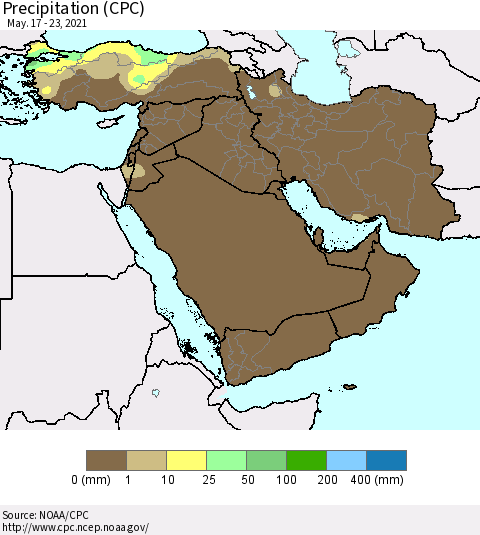 Middle East and Turkey Precipitation (CPC) Thematic Map For 5/17/2021 - 5/23/2021