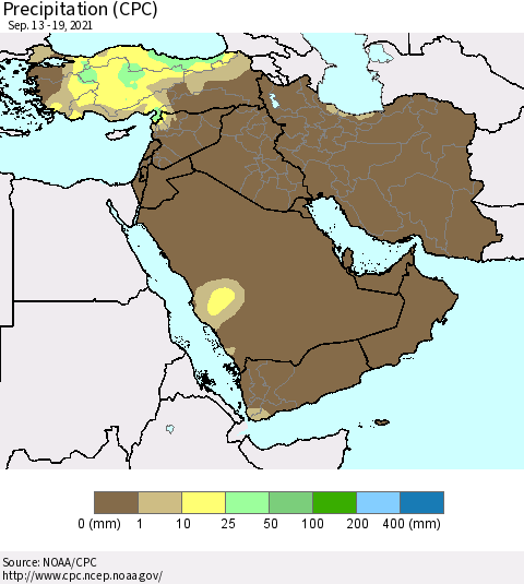 Middle East and Turkey Precipitation (CPC) Thematic Map For 9/13/2021 - 9/19/2021