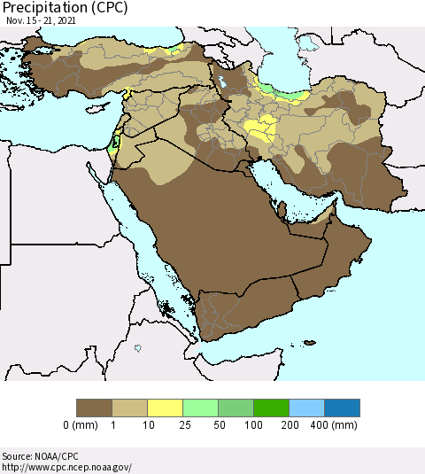 Middle East and Turkey Precipitation (CPC) Thematic Map For 11/15/2021 - 11/21/2021