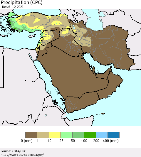 Middle East and Turkey Precipitation (CPC) Thematic Map For 12/6/2021 - 12/12/2021