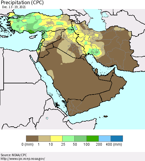 Middle East and Turkey Precipitation (CPC) Thematic Map For 12/13/2021 - 12/19/2021