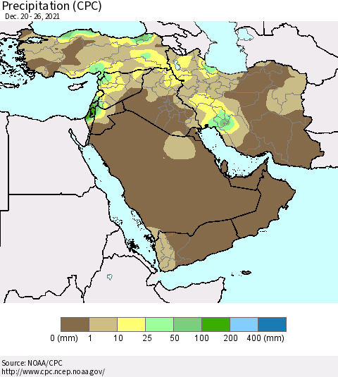 Middle East and Turkey Precipitation (CPC) Thematic Map For 12/20/2021 - 12/26/2021