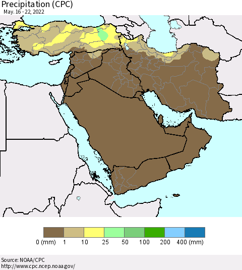 Middle East and Turkey Precipitation (CPC) Thematic Map For 5/16/2022 - 5/22/2022