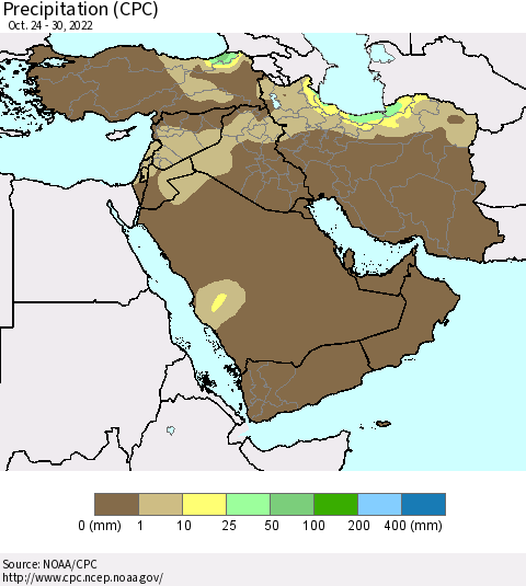 Middle East and Turkey Precipitation (CPC) Thematic Map For 10/24/2022 - 10/30/2022