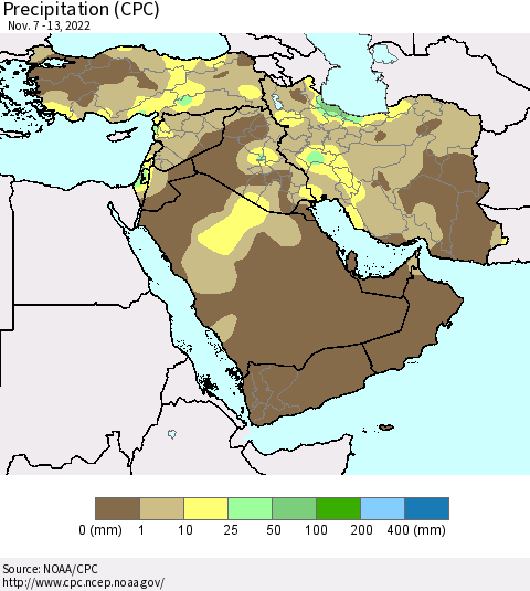 Middle East and Turkey Precipitation (CPC) Thematic Map For 11/7/2022 - 11/13/2022