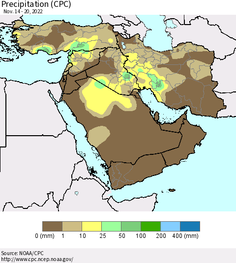 Middle East and Turkey Precipitation (CPC) Thematic Map For 11/14/2022 - 11/20/2022