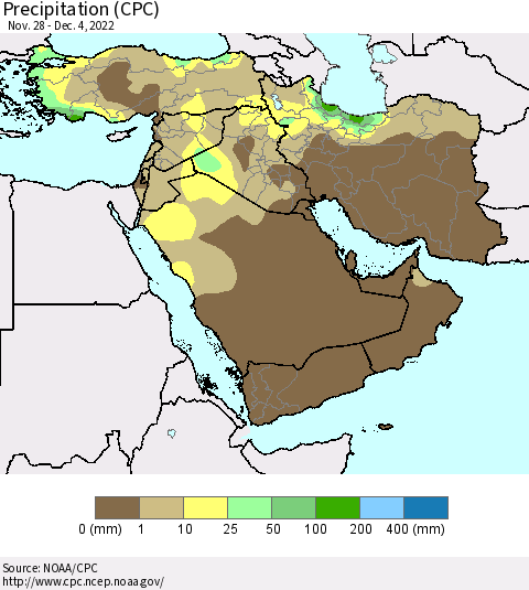 Middle East and Turkey Precipitation (CPC) Thematic Map For 11/28/2022 - 12/4/2022