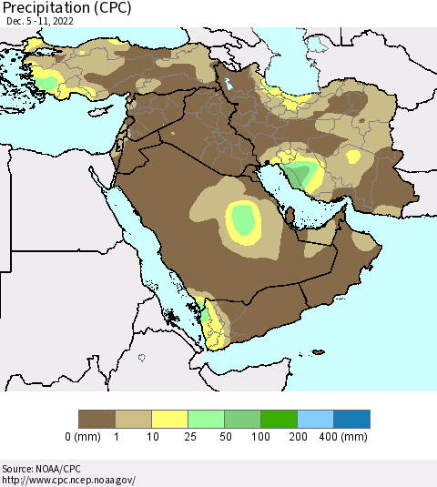 Middle East and Turkey Precipitation (CPC) Thematic Map For 12/5/2022 - 12/11/2022