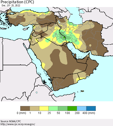 Middle East and Turkey Precipitation (CPC) Thematic Map For 12/19/2022 - 12/25/2022