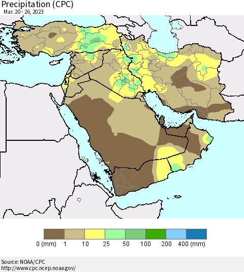 Middle East and Turkey Precipitation (CPC) Thematic Map For 3/20/2023 - 3/26/2023
