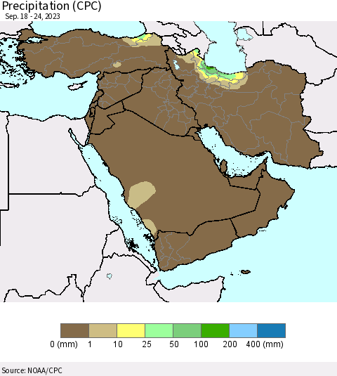 Middle East and Turkey Precipitation (CPC) Thematic Map For 9/18/2023 - 9/24/2023