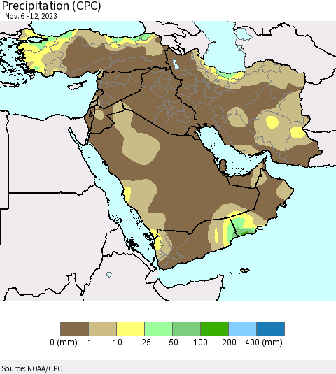 Middle East and Turkey Precipitation (CPC) Thematic Map For 11/6/2023 - 11/12/2023