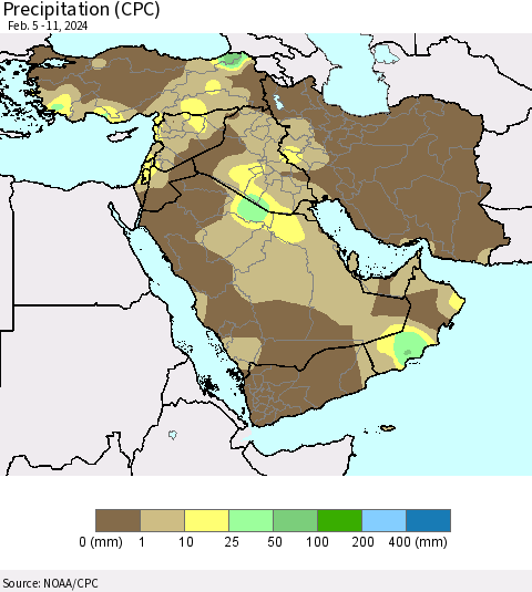 Middle East and Turkey Precipitation (CPC) Thematic Map For 2/5/2024 - 2/11/2024