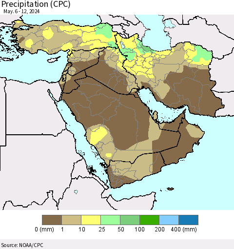 Middle East and Turkey Precipitation (CPC) Thematic Map For 5/6/2024 - 5/12/2024