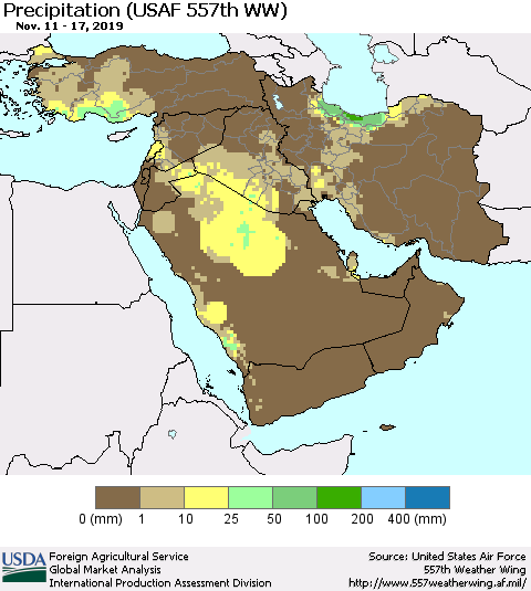 Middle East and Turkey Precipitation (USAF 557th WW) Thematic Map For 11/11/2019 - 11/17/2019