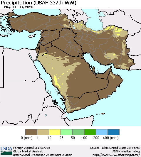 Middle East and Turkey Precipitation (USAF 557th WW) Thematic Map For 5/11/2020 - 5/17/2020