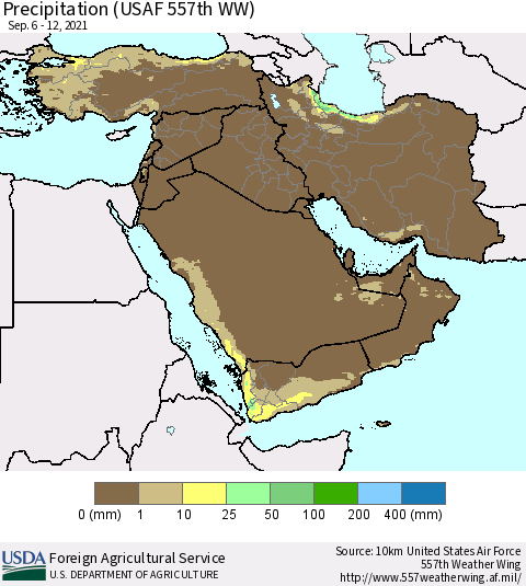 Middle East and Turkey Precipitation (USAF 557th WW) Thematic Map For 9/6/2021 - 9/12/2021