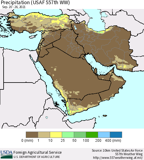 Middle East and Turkey Precipitation (USAF 557th WW) Thematic Map For 9/20/2021 - 9/26/2021