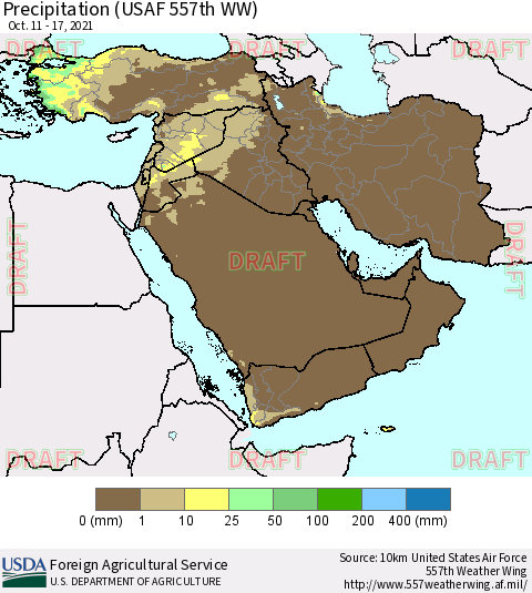 Middle East and Turkey Precipitation (USAF 557th WW) Thematic Map For 10/11/2021 - 10/17/2021