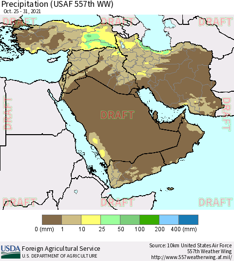 Middle East and Turkey Precipitation (USAF 557th WW) Thematic Map For 10/25/2021 - 10/31/2021
