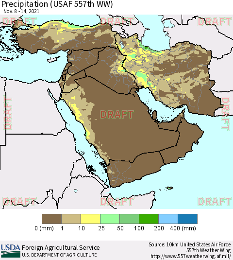 Middle East and Turkey Precipitation (USAF 557th WW) Thematic Map For 11/8/2021 - 11/14/2021