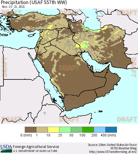 Middle East and Turkey Precipitation (USAF 557th WW) Thematic Map For 11/15/2021 - 11/21/2021