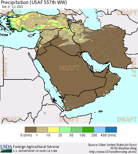 Middle East and Turkey Precipitation (USAF 557th WW) Thematic Map For 12/6/2021 - 12/12/2021