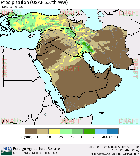 Middle East and Turkey Precipitation (USAF 557th WW) Thematic Map For 12/13/2021 - 12/19/2021