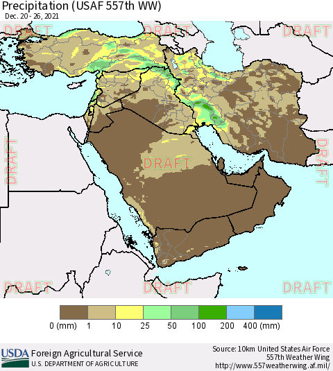 Middle East and Turkey Precipitation (USAF 557th WW) Thematic Map For 12/20/2021 - 12/26/2021