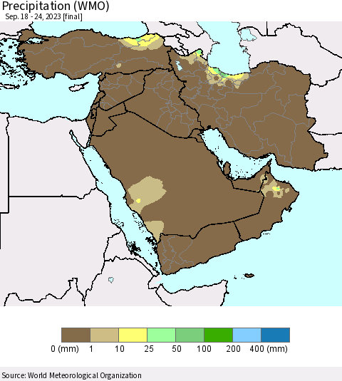 Middle East and Turkey Precipitation (WMO) Thematic Map For 9/18/2023 - 9/24/2023