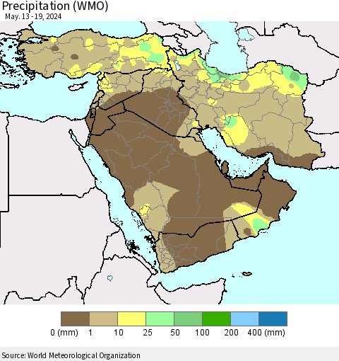 Middle East and Turkey Precipitation (WMO) Thematic Map For 5/13/2024 - 5/19/2024
