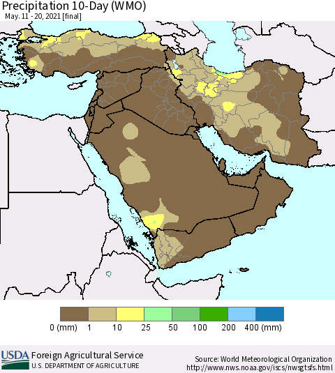 Middle East and Turkey Precipitation 10-Day (WMO) Thematic Map For 5/11/2021 - 5/20/2021